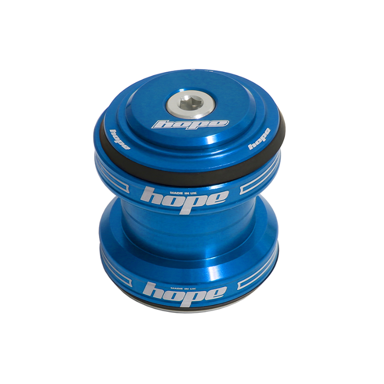 Blue bicycle headset with 'hope' branding on a white background