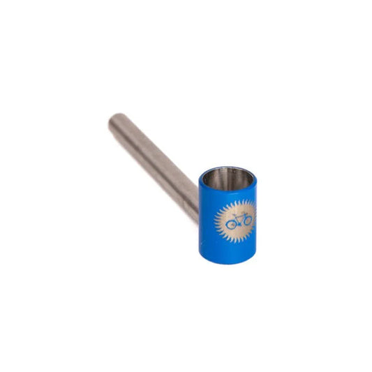 A small blue and silver titanium pipe with a tapered bowl and a threaded stem, branded with the name 'Dangle Supply'.