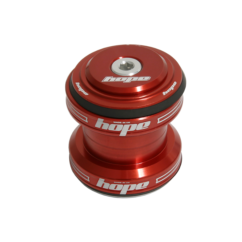 Red bicycle headset with 'hope' branding on a white background