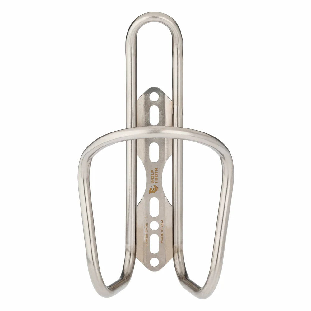 Metallic bike bottle holder on a white background