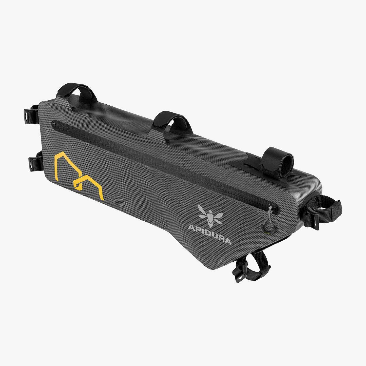 Black bike frame bag with Apidura logo on a white background
